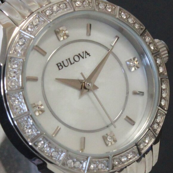 Bulova Ladies Crystal Bezel Watch MOP Dial Crystal Indicese 27mm - Picture 12 of 13